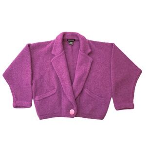 Vtg 80s IB Diffusion Wool Mohair Blend Knit Cardigan Small Purple